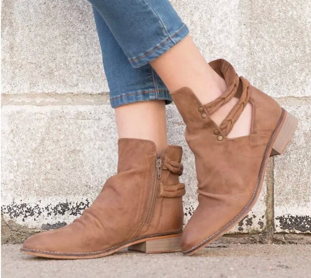 Free People Landslide Leather Ankle Boots 37 Tan Western Buckle Moto Boho